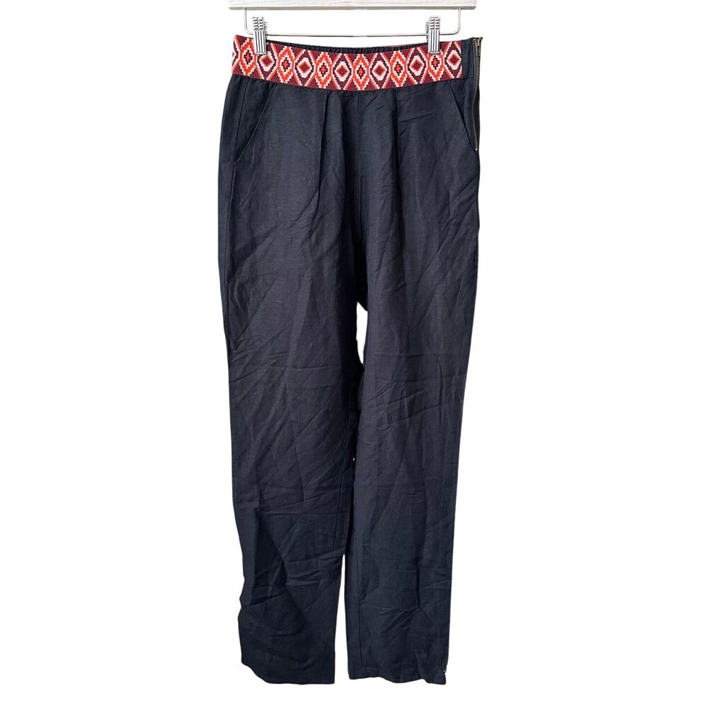 One Teaspoon Navy Linen Blend Embroidered Pants Small NWT